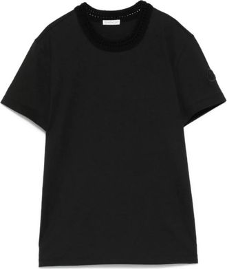 Moncler Zwart T-shirt van katoen met gehaakte accenten - Dames - T-shirts - Zwart - XS - Katoen - Tops