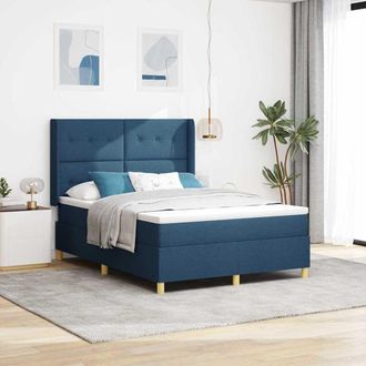 vidaXL Letto A Molle Con Testiera Blu 140 X 190 Cm Tessuto Vidaxl