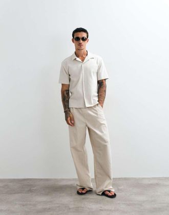 Weekday Camicia stile resort a maniche corte color cuoio-Marrone