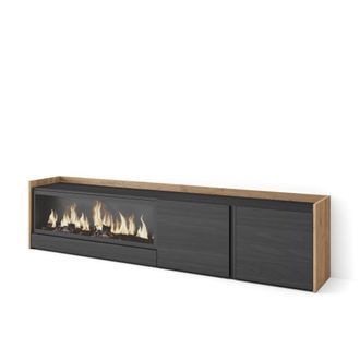 Skraut Home Skraut Home - Mueble Tv, Televisi&oacute;n, Muebles De Sal&oacute;n, Almacenaje, 212x35x50cm, Para Tv Hasta 80, Chimenea El&eacute;ctrica Xxl, Estilo Moderno, Negro Y Robl