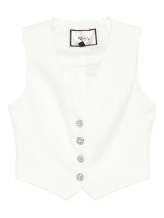 Nissa crystal-button sleeveless vest - women - Polyester/Viscose/Spandex/Elastane/Acetate - 40 - White