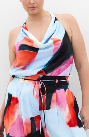 City Chic Chloe Abstract Print Cowl Neck Sleeveless Top in Aspect at Nordstrom, Size Xxxs