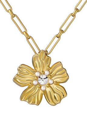 Ted Baker Petrice Flower Pendant Necklace in Gold Tone /Pearl /Clear at Nordstrom