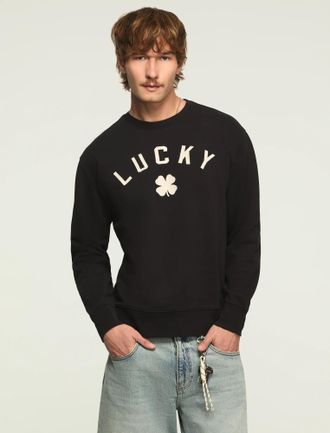 Lucky Brand Mens Lucky Clover Fleece Crewneck Sweatshirt