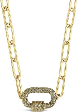 Sterling Forever Pave CZ Carabiner Linked Lock Necklace