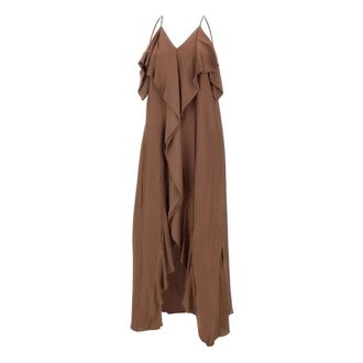 Kaos Maxi Dresses, female, Brown, Size: L Ruffle-detail V-neck Maxi Dress