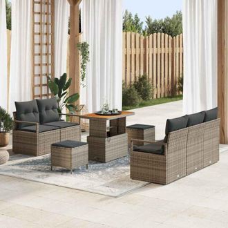 vidaXL Vidaxl - Conjunto De Sof&aacute; De Jard&iacute;n Con Coj&iacute;n 8 Pcs Gris Polirat&aacute;n