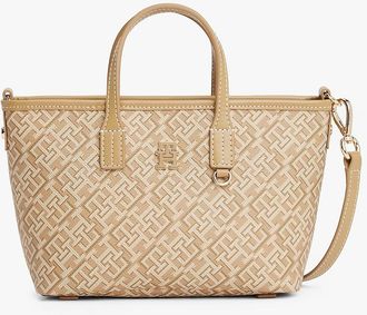 Tommy Hilfiger Womens Jacquard Monogram Crossbody Tote Bag - Beige