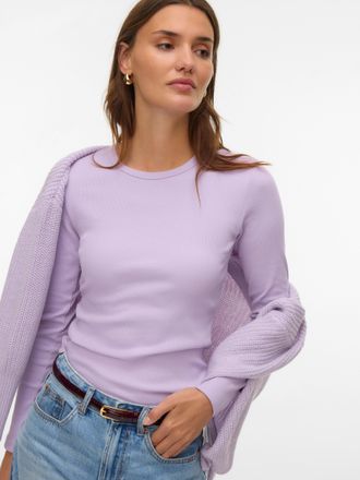 Vero Moda Langarmshirt VERO MODA VMCHLOE LS SHORT TOP JRS NOOS, Damen, Gr. XL, orchid bloom, Feinripp, Obermaterial: 95% Baumwolle, 5% Elasthan, unifarben, slim
