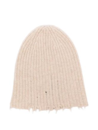 Uma Wang ribbed frayed beanie hat - Neutrals