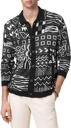 John Varvatos Simone Jacquard Cardigan in Black at Nordstrom, Size Medium