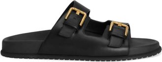 Dolce & Gabbana Zwarte leren slippers met gesp - Dames - Sandalen - Zwart - 37 EU - Leer - Schoenen