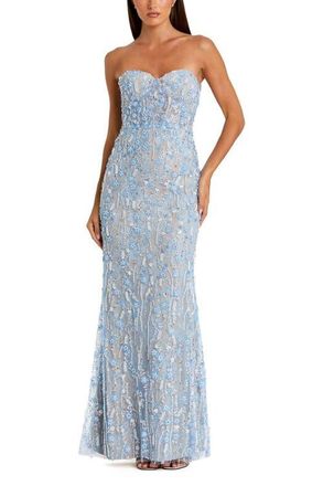 Mac Duggal Embellished Applique Strapless Bustier Gown in Blue at Nordstrom, Size 10