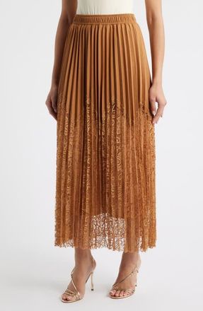Nikki Lund Sigrid Mixed Media Pleated Skirt in Khaki at Nordstrom, Size X-Small