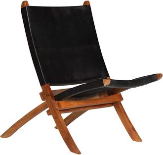 vidaXL Silla Plegable De Cuero Aut&eacute;ntico Negro Vidaxl