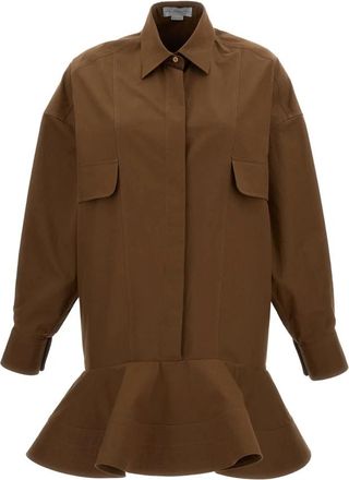 Stella McCartney Washed Cotton Peplum Shirt Dress - Dames - Shirt Kleedjes - Bruin - S - Katoen - Kleedjes