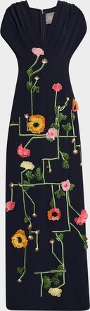 Lela Rose Charlotte Floral-Embroidered Empire-Waist Gown