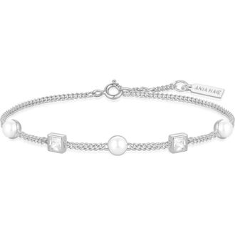 Ania Haie Cultured Pearl & Cubic Zirconia Station Bracelet in Silver at Nordstrom