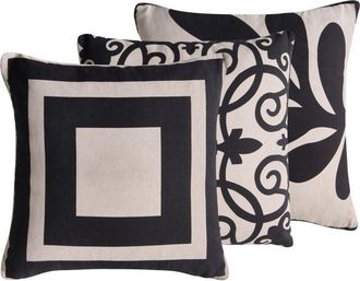 Beliani Set of 3 Scatter Cushions Beige and Black Cotton Fabric Abstract Pattern 45/30 x 45/50 cm Throw Pillow MERBAU