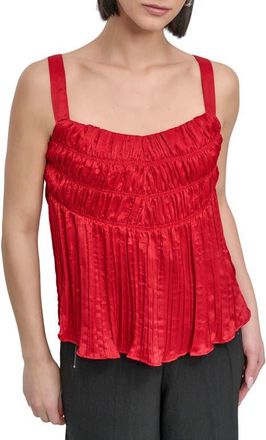 DKNY Crushed Pleats Sleeveless Top in Summer Cherry at Nordstrom, Size X-Small