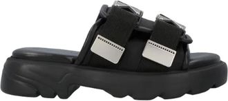 Bottega Veneta Gevoerde platte sandalen van technische stof - Dames - Sandalen - Zwart - 35 EU - Schoenen