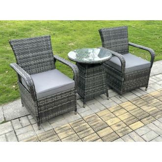 Fimous Rattan Garden Furniture Dining Set Table And Chairs Wicker Patio Outdoor 2 chairs plus small round table - Fimous