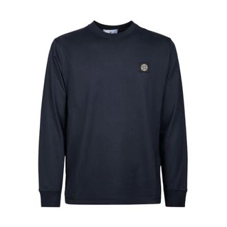 Stone Island Long Sleeve Tops, male, Blue, Size: XS Long Sleeve Crewneck T-shirt with Logo