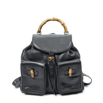 Gucci Pre-owned Womens Large Bamboo Backpack - Black - One Size