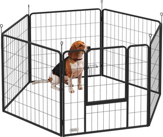 OEM Parque Para Perros De 6 Paneles De 80 Cm De Altura Con Puerta Para Interior Y Exterior Negro