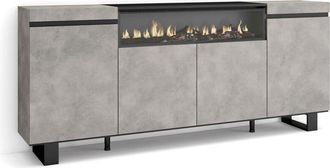 Skraut Home Aparadores Para Sal&oacute;n, Gran Capacidad De Almacenaje, 200x87x35cm, 4 Puertas, Chimenea El&eacute;ctrica, Dise&ntilde;o Industrial, Estilo Moderno, Blanco Y Negro - S