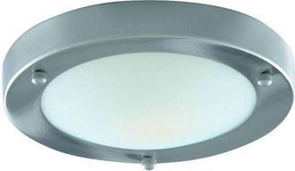Searchlight Bathroom Flush - 1 Luz De Ba&ntilde;o A Ras De Techo Plateado Satinado Redondo Con Difusor De Vidrio Abovedado Ip44, E27 - Searchlight