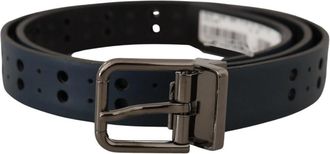 Dolce & Gabbana Elegante blauwe leren riem met metalen gesp - Heren - Riemen - Blauw - ONE Size - Leer - Accessoires
