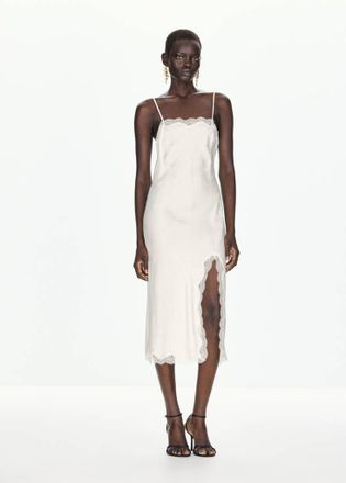Mango Vestito jacquard pizzo bianco - Donna - XS - MANGO