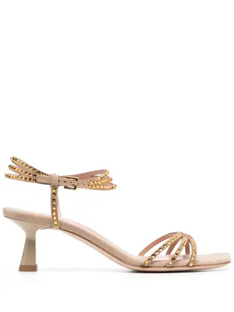 Alberta Ferretti 55mm crystal-embellished leather sandals - women - Calf Suede/Calf Leather/Calf Leather - 38 - Neutrals