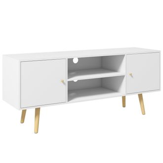 HOMCOM TV Unit Cabinet for TVs up to 55 Inches W/ Shelves and Cupboards - White | TJ Hughes