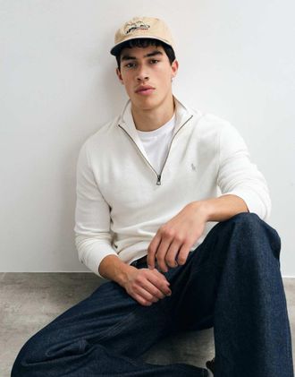 Polo Ralph Lauren Maglione bianca vestibilit&agrave; classica con zip corta-Bianco