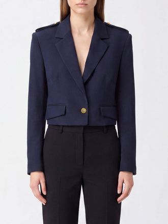 Pinko Cropped Single-Breasted Military Blazer in Wool Blend with Peak Lapels