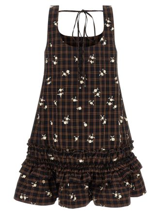 Ganni Check Flower Dress - Black