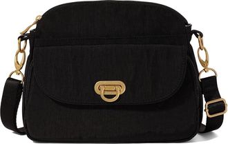 Baggallini Coastal Flip Lock Crossbody Cross Body Womens Handbags Black with Gold Hardware, Nylon