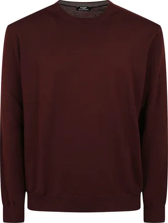 Barba Burgundy Fine-Weave Ribbed Crewneck Sweater