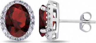 Allurez Oval Garnet & Halo Diamond Stud Earrings 14k White Gold 4.60ct