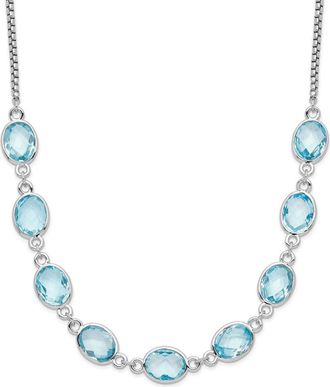Diamond2Deal Sterling Silver Rhodium-plated Polished Blue Topaz Pendant Necklace