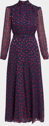 Saloni Jacqui-B Belted Floral Silk Midi Dress