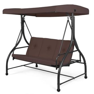 Costway Costway Patio Swing 3-Person Convertible Canopy Swing w/Cushion Seats in Brown