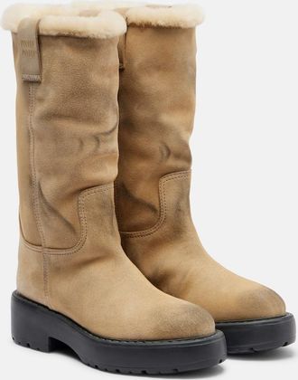 Miu Miu Shearling-lined suede knee-high boots