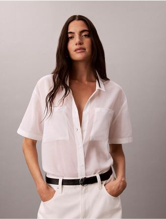 Calvin Klein Jeans Calvin Klein Womens Cotton Blend Relaxed Button-Down Shirt - Open White - XL