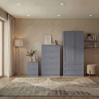 Home Discount Vida Designs Altino 3Pc Bedroom Set(2Dr Bedside, 5Dr Chest, Wardrobe) in Grey