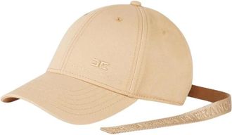 Elisabetta Franchi Accessoires, Dames, Beige, M, Katoen, Gabardine Baseball Cap met Lint