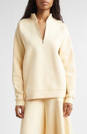 Plan C Cotton Blend Scuba Knit Half Zip Pullover in Straw at Nordstrom, Size X-Small