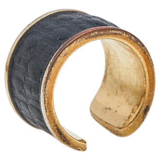 Carolina Herrera Black Leather Gold Tone Open Ring